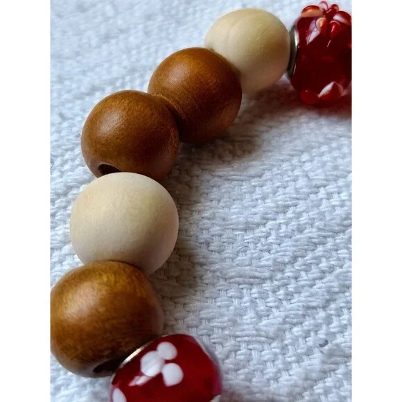 Mix Bead Wood Bracelet  Unisex Adjustable 7.5 Inches - Picture 5 of 6